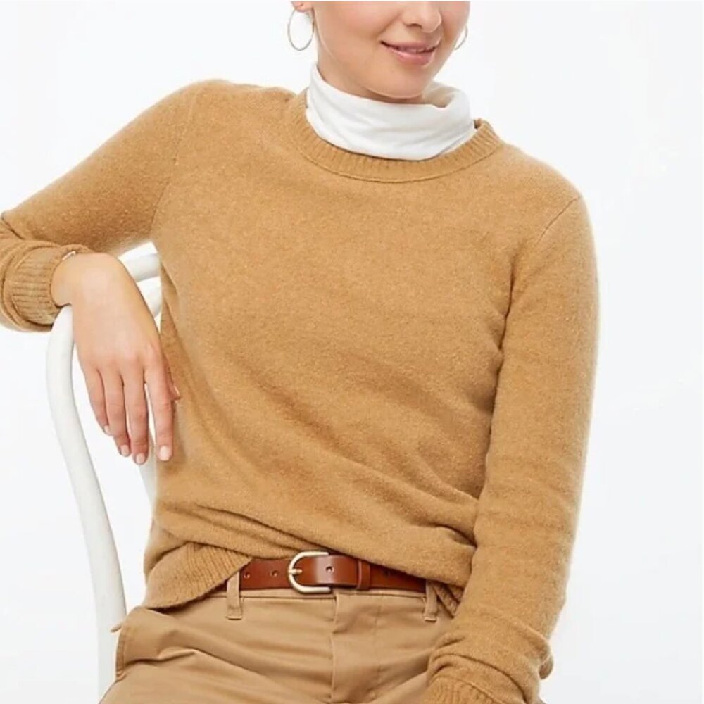 J. Crew Factory Crewneck Sweater in Extra Soft Yarn Wool Blend - Camel, Small